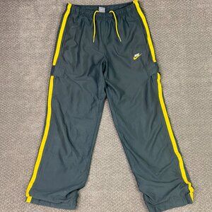 Vintage Nike Cargo Track Pants Men's Medium Gray Yellow Woven Gym Y2K Baggy